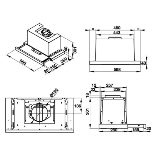 Máy hút mùi âm tủ mặt kính đen Hafele HH-TG60E 539.81.073