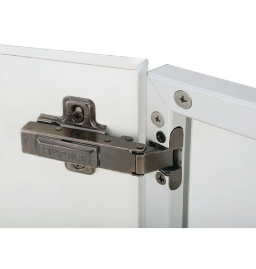 Bản lề Hafele Metalla SM 110° cho cửa khung nhôm, đóng giảm chấn - Lắp trùm nửa 315.26.711