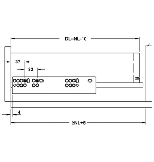 Ray âm Hafele Matrix UM, mở toàn phần, nhấn mở, bao gồm bas lắp đặt 433.32.171